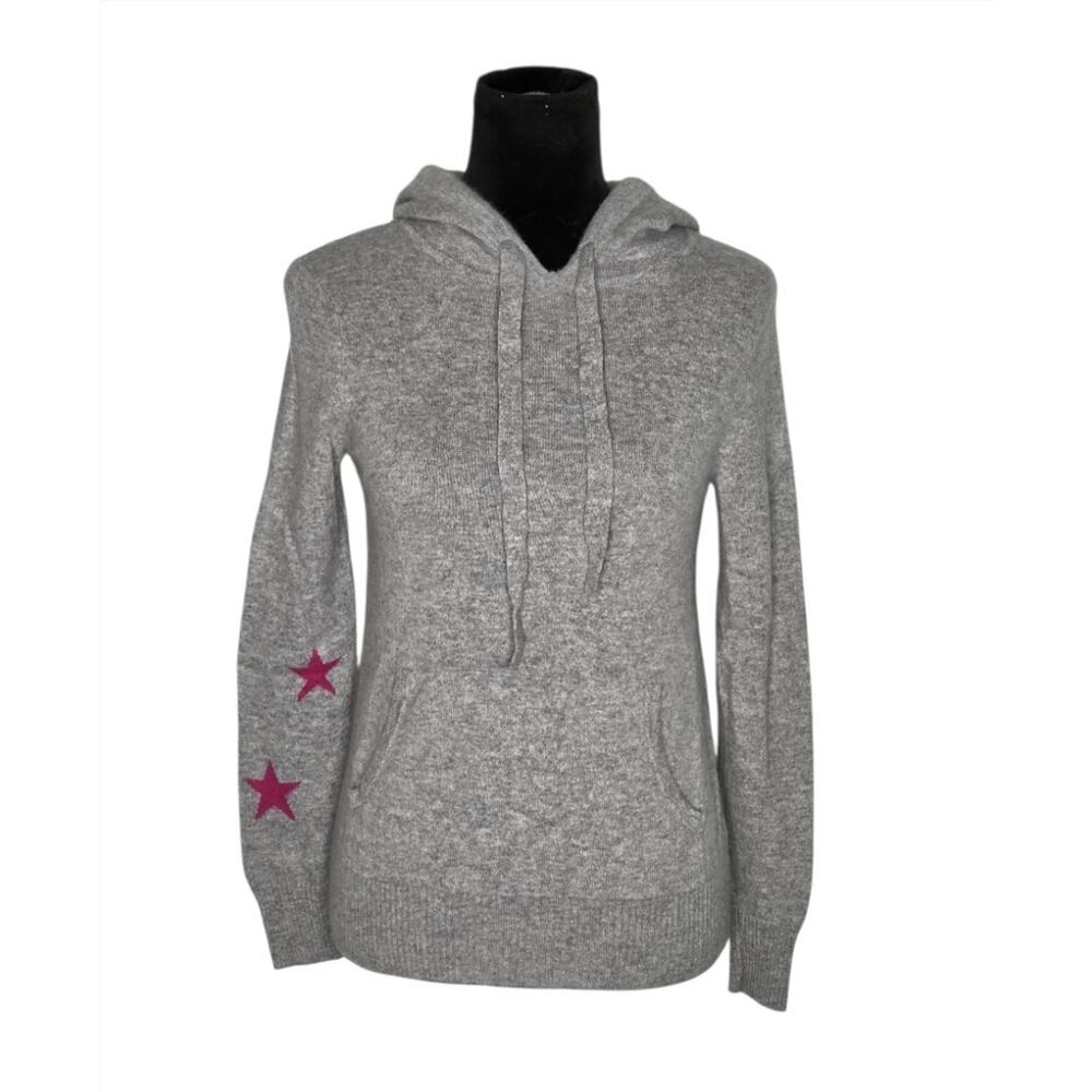 Chelsea & Theodore 100% Cashmere Hoodie Sweater Gray Pink Star Sleeve S/P - Picture 1 of 8